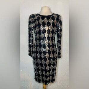 Vintage Adrienne Vittadini Sequined Harlequin Cocktail Dress Size 12
